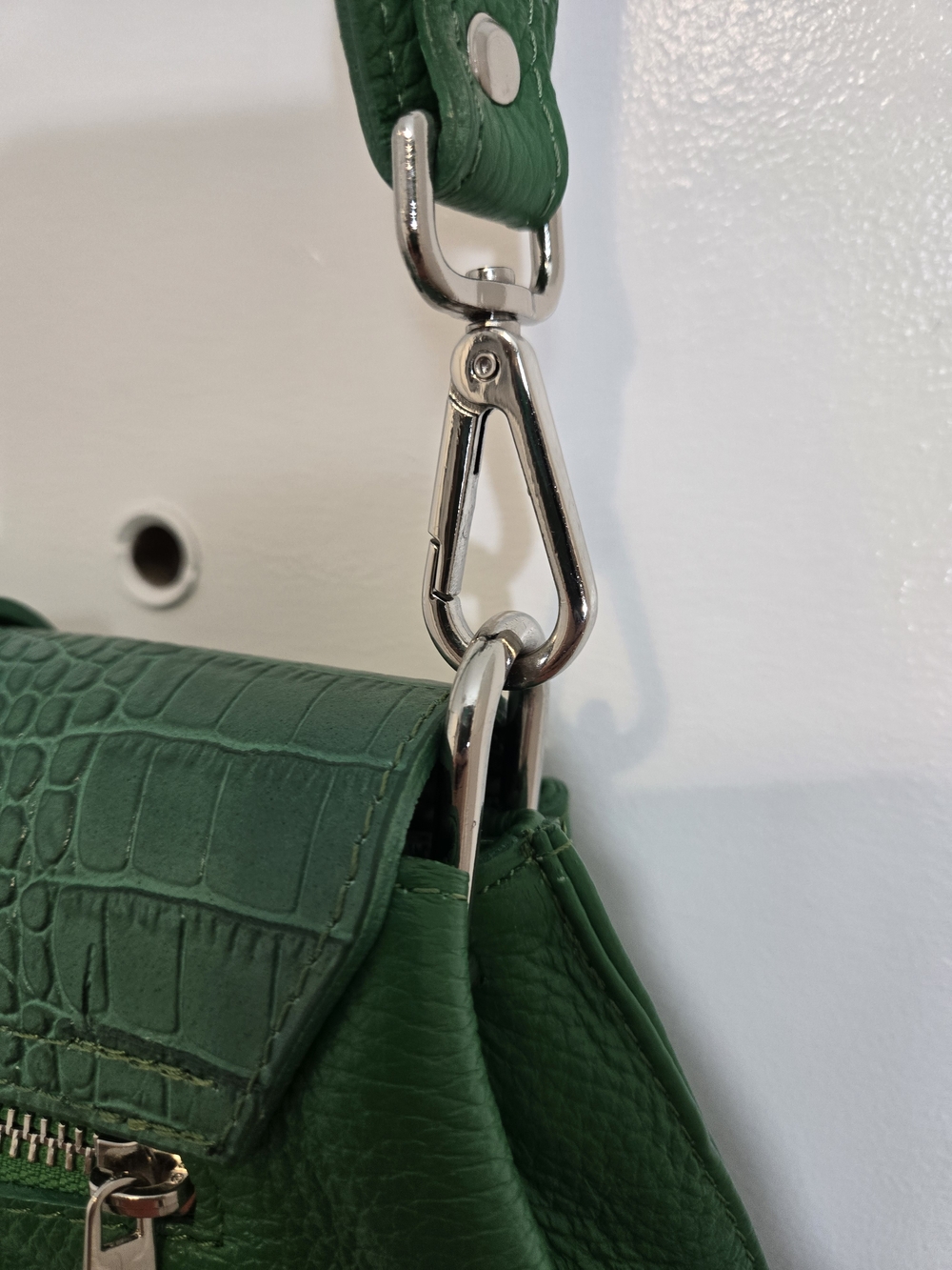 Italian Leather Crossbody Bag, Green Pebble & Croc Embossed, Artisan Made - Picture 5 of 12